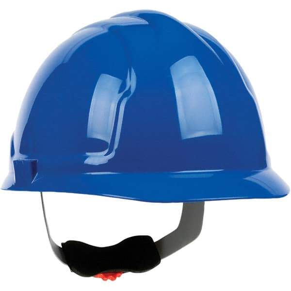 PRO-SAFE - ANSI Type I, Class E Rated, 4-Point, Ratchet Adjustment Hard Hat - Blue, Standard Brim - Exact Tool & Supply