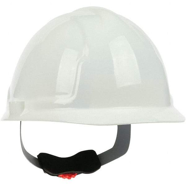 PRO-SAFE - ANSI Type I, Class E Rated, 4-Point, Ratchet Adjustment Hard Hat - White, Standard Brim - Exact Tool & Supply
