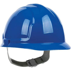 PRO-SAFE - ANSI Type I, Class E Rated, 4-Point, Pin Lock Adjustment Hard Hat - Blue, Standard Brim - Exact Tool & Supply