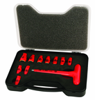 Insulated 1/4" Inch T-Handle Socket Set Includes Socket Sizes: 3/16; 7/32; 1/4; 9/32; 5/16; 11/32; 3/8; 7/16; 1/2; 9/16 and T Handle In Storage Box. 11 Pieces - Exact Tool & Supply