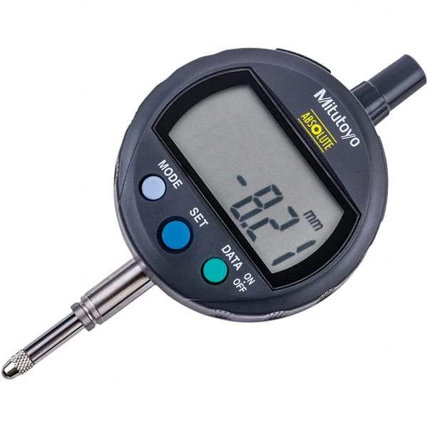 Mitutoyo - 0 to 12.7mm Range, 0.001mm Graduation, Electronic Drop Inidicator - Flat Back, 0.02mm Accuracy, LCD Display, Metric - Exact Tool & Supply