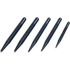 Mitutoyo - 5 Piece, 1/16 to 5/32", Pin Punch Set - Round Shank, Comes in Plastic Sleeve - Exact Tool & Supply