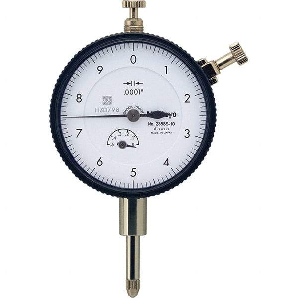 Mitutoyo - 1/2" Range, 0-10 Dial Reading, 0.0001" Graduation Dial Drop Indicator - 57mm Dial, 0.01" Range per Revolution, 0.0001" Accuracy, Revolution Counter - Exact Tool & Supply