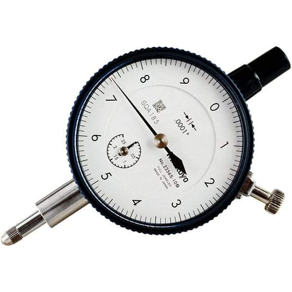 Mitutoyo - 1/4" Range, 0-10 Dial Reading, 0.0001" Graduation Dial Drop Indicator - 57mm Dial, 0.01" Range per Revolution, 0.0001" Accuracy, Revolution Counter - Exact Tool & Supply