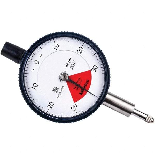 Mitutoyo - 0.06" Range, 30-0-30 Dial Reading, 0.001" Graduation Dial Drop Indicator - 2.24" Dial, 0.079" Range per Revolution, 0.001" Accuracy - Exact Tool & Supply