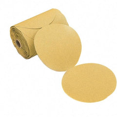 Mirka - 6" Diam, 120 Grit Aluminum Oxide Adhesive PSA Disc - Gold, C Weighted Backing, Flexible, 12,000 Max RPM, Use with Random Orbital Sanders - Exact Tool & Supply