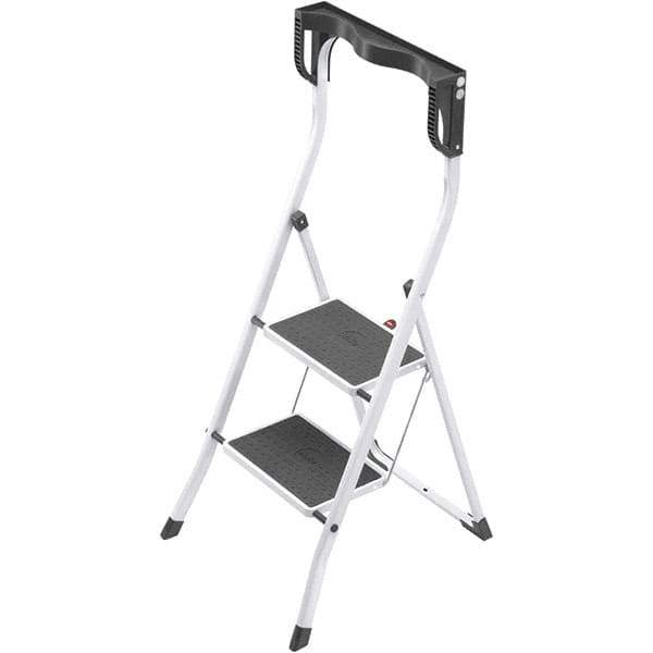 Hailo - 2 Steps, 3' 6" High, EN14183 Rating, Tubular Steel Step Ladder - 330 Lb Capacity, 18-29/32" Base Width - Exact Tool & Supply