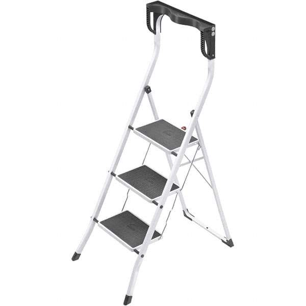 Hailo - 3 Steps, 4' 3" High, EN14183 Rating, Tubular Steel Step Ladder - 330 Lb Capacity, 18-29/32" Base Width - Exact Tool & Supply