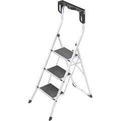 Hailo - 3 Steps, 4' 3" High, EN14183 Rating, Tubular Steel Step Ladder - 330 Lb Capacity, 18-29/32" Base Width - Exact Tool & Supply