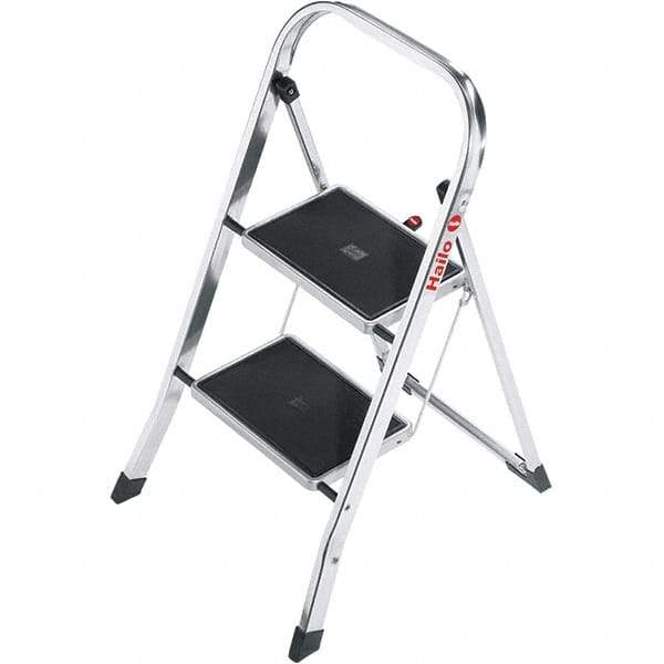 Hailo - 2 Steps, 2' 7" High, EN14183 Rating, Aluminum Step Ladder - 330 Lb Capacity, 18-1/2" Base Width - Exact Tool & Supply