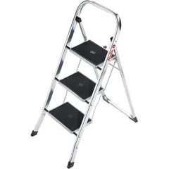 Hailo - 3 Steps, 3' 4" High, EN14183 Rating, Aluminum Step Ladder - 330 Lb Capacity, 18-1/2" Base Width - Exact Tool & Supply