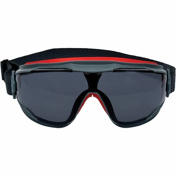 3M - Size Universal, Gray Polycarbonate Anti-Fog Lens, Safety Goggles - Indirect Vent, Black/Red Frame - Exact Tool & Supply