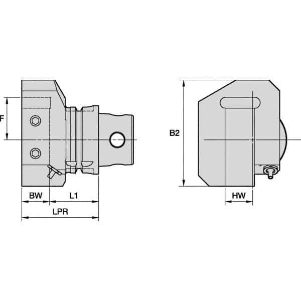 Kennametal - Right Hand Cut, KM4X63 Modular Connection, Square Shank Lathe Modular Clamping Unit - 31.95mm Square Shank Length, 63mm Square Shank Diam, 102.6mm OAL, Through Coolant, Series KM4X63 - Exact Tool & Supply