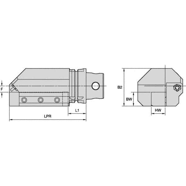 Kennametal - Left Hand Cut, KM4X63 Modular Connection, Square Shank Lathe Modular Clamping Unit - 31.95mm Square Shank Length, 63mm Square Shank Diam, 171.95mm OAL, Through Coolant, Series KM4X63 - Exact Tool & Supply