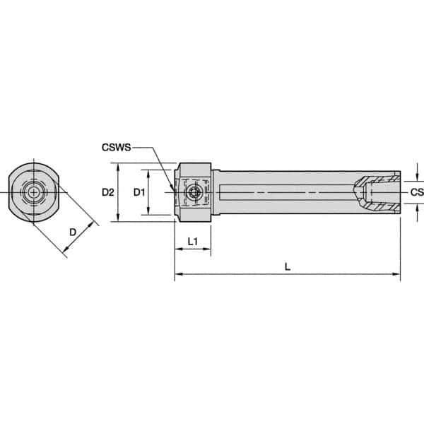 Kennametal - Neutral Cut, KM2520 Modular Connection, Round Shank Lathe Modular Clamping Unit - 65mm Square Shank Length, 20mm Square Shank Diam, 90mm OAL, Through Coolant, Series KM Mini - Exact Tool & Supply