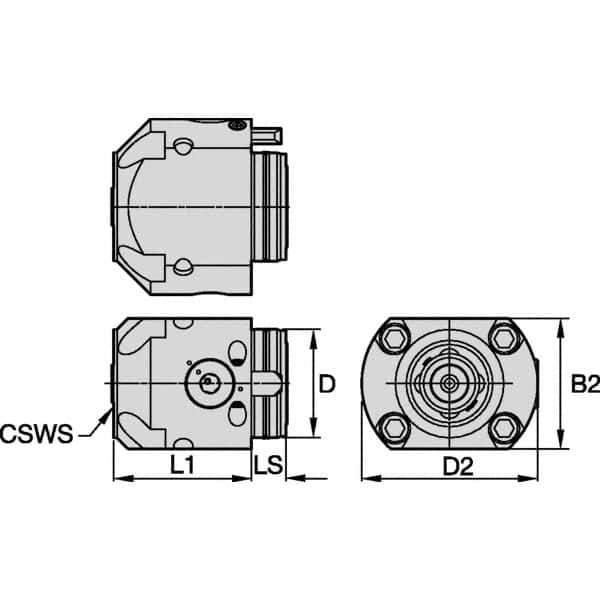 Kennametal - Neutral Cut, KM4X63 Modular Connection, Adapter/Mount Lathe Modular Clamping Unit - 20mm Square Shank Length, 63mm Square Shank Diam, 100mm OAL, Through Coolant, Series KM4X63 - Exact Tool & Supply