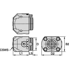 Kennametal - Neutral Cut, KM4X63 Modular Connection, Adapter/Mount Lathe Modular Clamping Unit - 20mm Square Shank Length, 63mm Square Shank Diam, 100mm OAL, Through Coolant, Series KM4X63 - Exact Tool & Supply