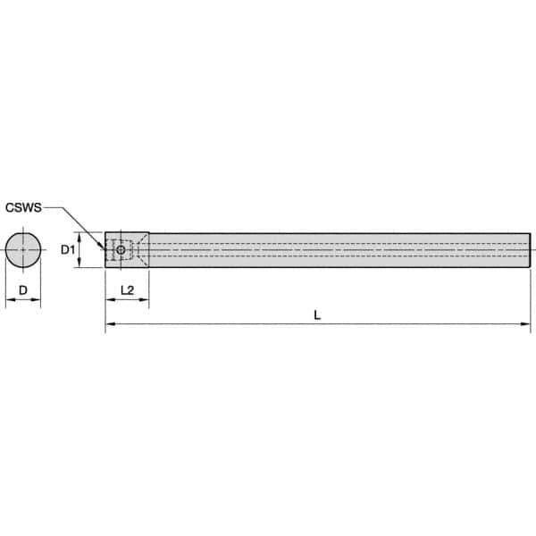 Kennametal - Neutral Cut, KM2016 Modular Connection, Round Shank Lathe Modular Clamping Unit - 217.84mm Square Shank Length, 20mm Square Shank Diam, 242.84mm OAL, Through Coolant, Series KM Micro - Exact Tool & Supply