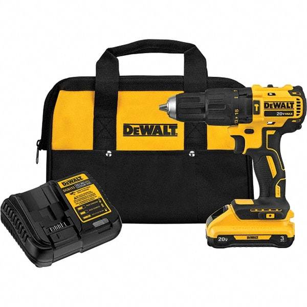 DeWALT - 20 Volt 1/2" Keyless Chuck Cordless Hammer Drill - 29750 BPM, 0 to 250 RPM - Exact Tool & Supply
