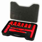 Insulated 3/8" Inch T-Handle Socket Set Includes: 5/16 - 3/4" Sockets and 5" Extension Bar and T Handle in Storage Box. 11 Pieces - Exact Tool & Supply