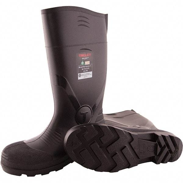 Tingley - Unisex (Men's 4, Women's 6) Medium Width Steel Knee Boots - Black, PVC Upper, PVC Outsole, PVC Liner 15" High, Pull-On - Exact Tool & Supply