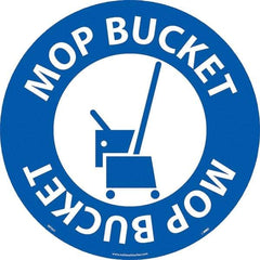 NMC - Mop Bucket, Anti-Skid Pressure-Sensitive Vinyl Floor Sign - Round, White on Blue, Adhesive Backed, For Restroom, Janitorial & Housekeeping - Exact Tool & Supply