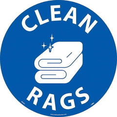 NMC - Clean Rags, Anti-Skid Pressure-Sensitive Vinyl Floor Sign - Round, White on Blue, Adhesive Backed, For Restroom, Janitorial & Housekeeping - Exact Tool & Supply