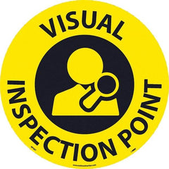NMC - Visual Inspection Point, Anti-Skid Pressure-Sensitive Vinyl Floor Sign - Round, Black on Yellow, Adhesive Backed, For Restroom, Janitorial & Housekeeping - Exact Tool & Supply