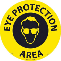 NMC - Eye Protection Area, Anti-Skid Pressure-Sensitive Vinyl Floor Sign - Round, Black on Yellow, Adhesive Backed, For Restroom, Janitorial & Housekeeping - Exact Tool & Supply