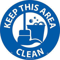 NMC - Keep This Area Clean, Anti-Skid Pressure-Sensitive Vinyl Floor Sign - Round, White on Blue, Adhesive Backed, For Restroom, Janitorial & Housekeeping - Exact Tool & Supply