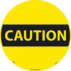 NMC - Caution, Anti-Skid Pressure-Sensitive Vinyl Floor Sign - Round, Black on Yellow, Adhesive Backed, For Restroom, Janitorial & Housekeeping - Exact Tool & Supply