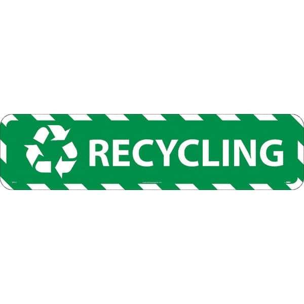 NMC - Recycling, Anti-Skid Pressure-Sensitive Vinyl Floor Sign - Rectangle, Green on White, Adhesive Backed, For Restroom, Janitorial & Housekeeping - Exact Tool & Supply
