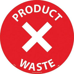 NMC - Product Waste, Anti-Skid Pressure-Sensitive Vinyl Floor Sign - Round, White on Red, Adhesive Backed, For Restroom, Janitorial & Housekeeping - Exact Tool & Supply