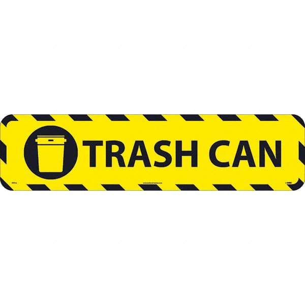 NMC - Trash Can, Anti-Skid Pressure-Sensitive Vinyl Floor Sign - Rectangle, Black on Yellow, Adhesive Backed, For Restroom, Janitorial & Housekeeping - Exact Tool & Supply