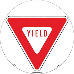 NMC - Yield, Anti-Skid Pressure-Sensitive Vinyl Floor Sign - Round, Red on White, Adhesive Backed, For Restroom, Janitorial & Housekeeping - Exact Tool & Supply