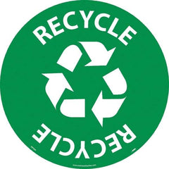 NMC - Recycle, Anti-Skid Pressure-Sensitive Vinyl Floor Sign - Round, White on Green, Adhesive Backed, For Restroom, Janitorial & Housekeeping - Exact Tool & Supply