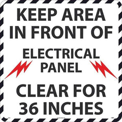 NMC - Keep Area in Front of Electrical Panel Clear 36", Anti-Skid Pressure-Sensitive Vinyl Floor Sign - Round, Black on White, Adhesive Backed, For Restroom, Janitorial & Housekeeping - Exact Tool & Supply