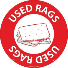 NMC - Used Rags, Anti-Skid Pressure-Sensitive Vinyl Floor Sign - Round, White on Red, Adhesive Backed, For Restroom, Janitorial & Housekeeping - Exact Tool & Supply