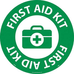 NMC - First Aid Kit, Anti-Skid Pressure-Sensitive Vinyl Floor Sign - Round, White on Green, Adhesive Backed, For Restroom, Janitorial & Housekeeping - Exact Tool & Supply