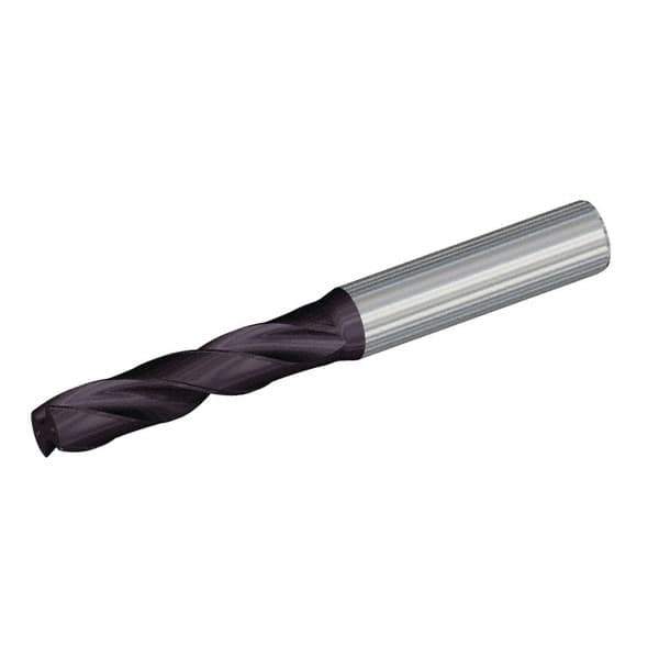 Kennametal - 9.8mm 180° Spiral Flute Solid Carbide Screw Machine Drill Bit - TiAlN Finish, Right Hand Cut, 47mm Flute Length, 89mm OAL, Straight Shank, Through Coolant - Exact Tool & Supply