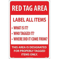 NMC - "Red Tag Area Label All Items Sign", 14" Long x 20" Wide, Rigid Plastic Safety Sign - Rectangular, Use for Workplace/Safety - Exact Tool & Supply