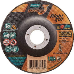 Norton - 36 Grit, 4-1/2" Wheel Diam, 1/16" Wheel Thickness, 7/8" Arbor Hole, Type 27 Depressed Center Wheel - Coarse Grade, Ceramic Alumina, Resinoid Bond, 13,580 Max RPM - Exact Tool & Supply
