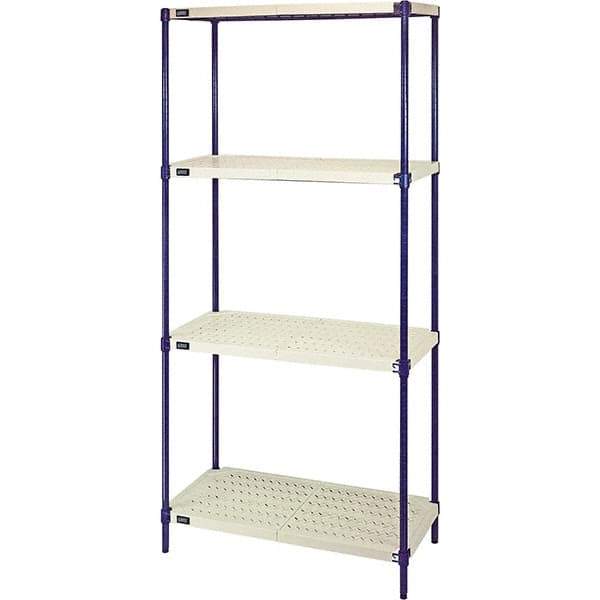 Quantum Storage - 72" High x 18" Wide x 36" Deep, 4 Shelf Ventilated Structural Open Plastic Shelving with Legs - Blue/White, 600 Lb Capacity - Exact Tool & Supply