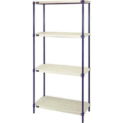 Quantum Storage - 72" High x 18" Wide x 36" Deep, 4 Shelf Ventilated Structural Open Plastic Shelving with Legs - Blue/White, 600 Lb Capacity - Exact Tool & Supply