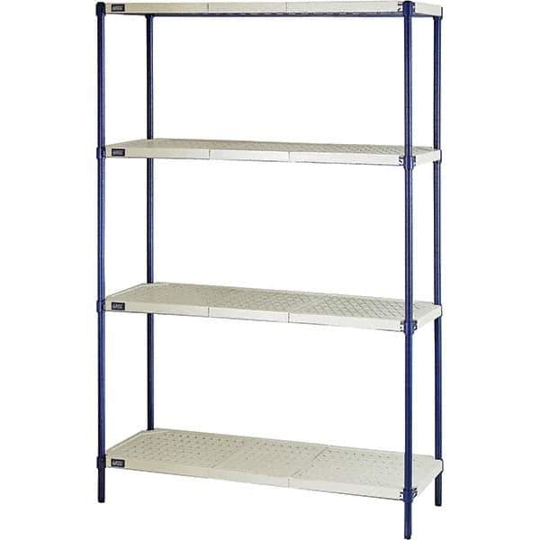 Quantum Storage - 72" High x 24" Wide x 48" Deep, 4 Shelf Ventilated Structural Open Plastic Shelving with Legs - Blue/White, 600 Lb Capacity - Exact Tool & Supply