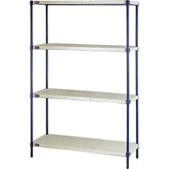 Quantum Storage - 72" High x 24" Wide x 48" Deep, 4 Shelf Ventilated Structural Open Plastic Shelving with Legs - Blue/White, 600 Lb Capacity - Exact Tool & Supply