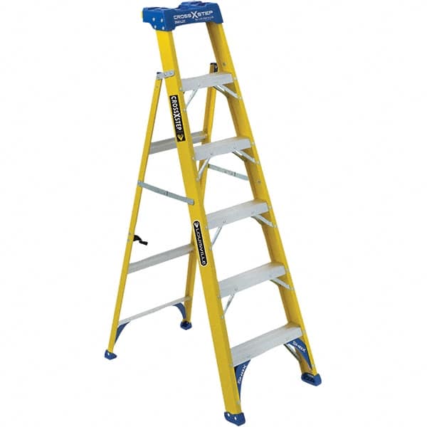 Louisville - 3 Steps, 4' High, Type I Rating, Fiberglass Step Ladder - Exact Tool & Supply