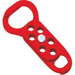 NMC - Double Jaw, 1 to 2" Jaw Diam, 6 PadLocks, Steel Lockout Hasp - Scissor Action, 5-13/32" Long x 2-1/2" Wide, Red - Exact Tool & Supply
