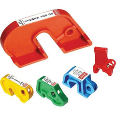 NMC - Plastic Circuit Breaker Lockout Set - 1 Padlock, 1 Circuit, Includes (4) Miniature Breaker Lockouts & Large Breaker Lockout, English - Exact Tool & Supply