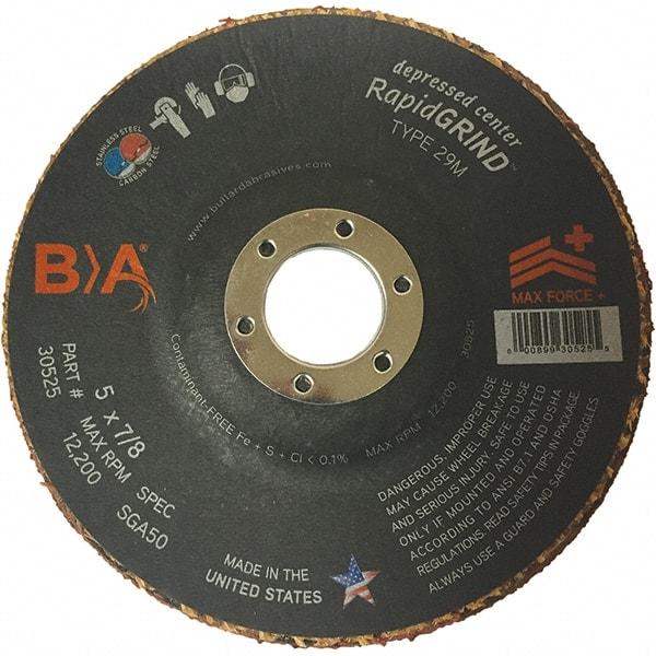 BULLARD - 50 Grit, 5" Wheel Diam, 1/8" Wheel Thickness, 7/8" Arbor Hole, Type 29 Depressed Center Wheel - Coarse Grade, Ceramic, 12,200 Max RPM, Compatible with Angle Grinder - Exact Tool & Supply